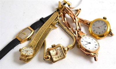 Lot 188 - Four lady's 9ct gold wristwatches and a lady's 18ct gold wristwatch (5)