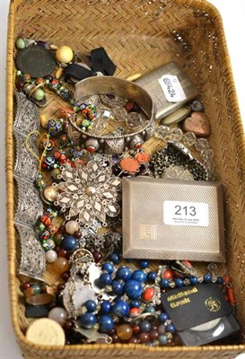 Lot 213 - A silver cigarette case, a silver case, assorted coral and other stone set jewellery, mainly silver