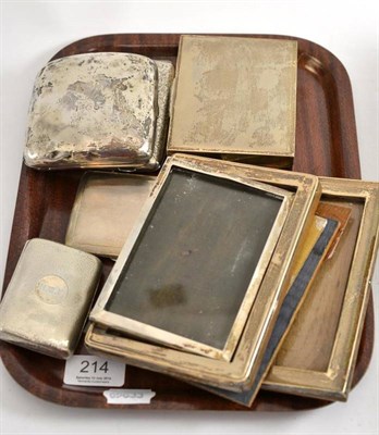 Lot 214 - Four silver cigarette cases, a cigarette box and three picture frames