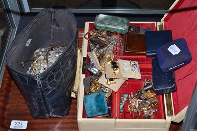 Lot 221 - A box and a bag of assorted costume and other jewellery