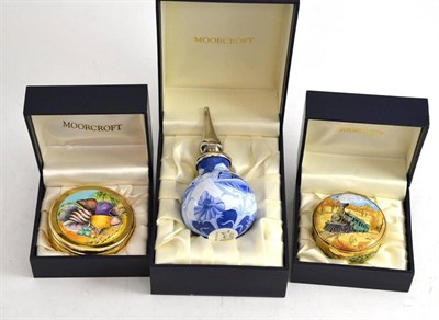 Lot 232 - Three Moorcroft enamel items, original boxes