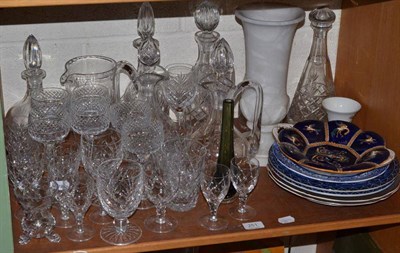 Lot 251 - Assorted cut glass ware including decanters and stoppers, Stuart crystal, an alabaster pedestal...