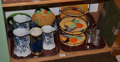 Lot 252 - A shelf containing a quantity of Carlton ware and Maling ware, James Kent cake stand etc