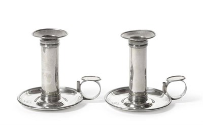 Lot 580 - A Pair of George III Silver Chambersticks, maker's mark worn, London 1796, the circular bases...