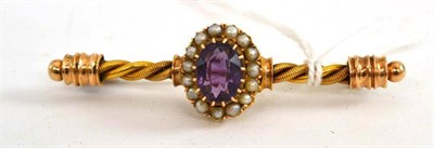 Lot 275 - Victorian amethyst and pearl bar brooch