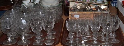 Lot 281 - Glassware comprising rinsers and finger bowls, assorted stoppers and stem glasses etc (two trays)