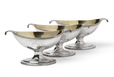 Lot 582 - A Set of Three George III Silver Salt Cellars, John Langlands, Newcastle, circa 1790, of...