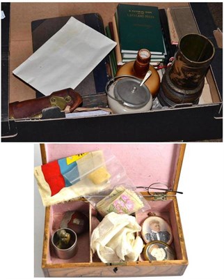 Lot 295 - Quantity of books, Japanese vase (a.f.), two portrait miniatures, walnut jewellery box, silk...