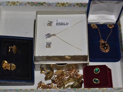 Lot 296 - A bracelet stamped '375', a pendant and a pair of earrings stamped '375', Rotary lady's...