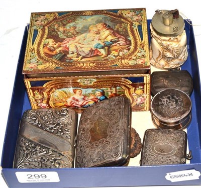 Lot 299 - Two silver vesta cases, two cigarette cases, assorted coins, bone box etc