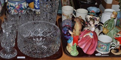 Lot 306 - Edinburgh crystal glass tumblers and a glass bowl, two Doulton figures, two Beatrix Potter...