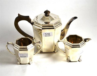 Lot 316 - A silver three piece tea service, Sheffield 1932