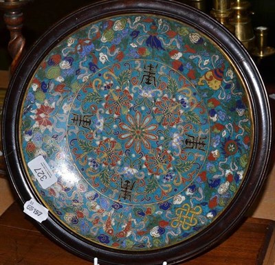 Lot 327 - A Chinese cloisonné dish, later framed with hanging loop