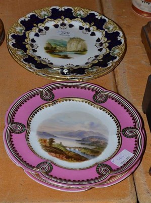 Lot 329 - Two pairs of Victorian dessert plates decorated with scenes of Derbyshire and Scotland