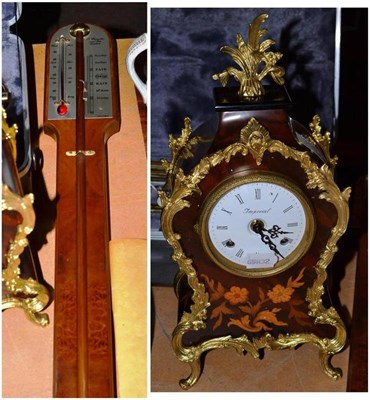 Lot 356 - Modern stick barometer and mercury filled tube and a reproduction gilt metal mounted mantel clock