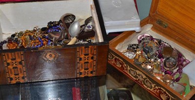 Lot 361 - A collection of costume jewellery, gold and silver jewellery, etc (contained within two...