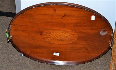 Lot 378 - Edwardian mahogany and inlaid oval two-handled gallery tray