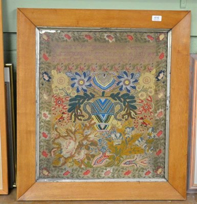 Lot 416 - Framed sampler, 1859 in wool and beadwork