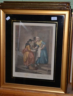 Lot 419 - After Wheatley, The Cries of London, a set of six coloured engravings in verre eglomise frames