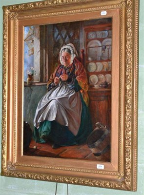 Lot 434 - Fanny Thorpe (Cork 1866), interior with an elderly lady knitting, signed oil on canvas, 74cm by...