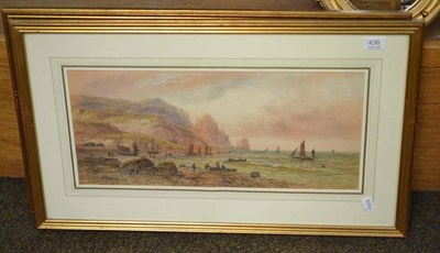 Lot 436 - Pair of framed watercolours by E.Lewis of coastal shipping scenes