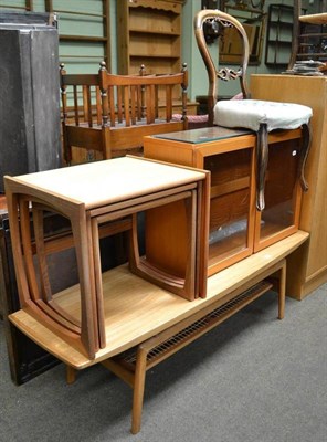 Lot 473 - Hanging glazed wall cabinet, G-plan nest of tables, Victorian balloon back chair, child's...