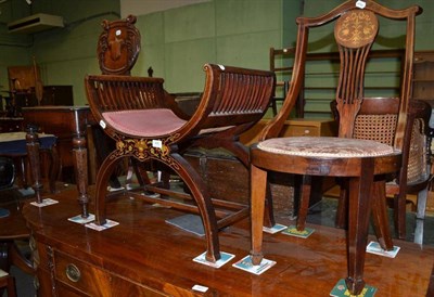 Lot 486 - A 19th century inlaid framed seat, an inlaid chair and a mahogany hall chair