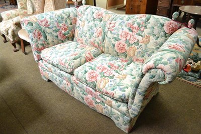 Lot 510 - Drop-end sofa upholstered in floral Bemenden fabric with fire certificate