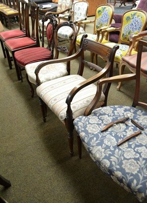 Lot 516 - A pair of Georgian style mahogany dining chairs, Georgian open armchair, carver chair and two...