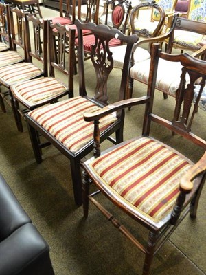 Lot 517 - Eight assorted dining chairs upholstered in red and gold striped fabric