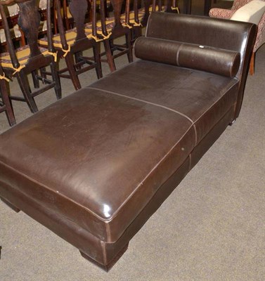 Lot 525 - Brown leather day bed with removable over-stuffed cushion