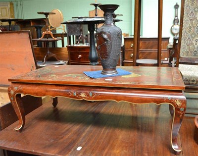 Lot 543 - Oriental lacquered coffee table and a Japanned bronze vase