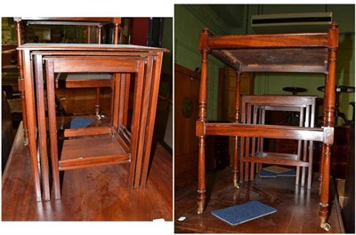 Lot 546 - A nest of three Edwardian small tables and a Victorian two tier whatnot