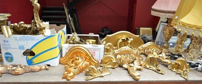 Lot 627 - A collection of gilt wall brackets, figural wall brackets, gilt decorated pedestal urns etc