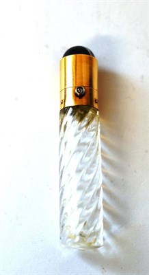 Lot 618 - A French Gold Mounted Crystal and Banded Agate Scent Bottle, 19th century, of wrythen fluted...