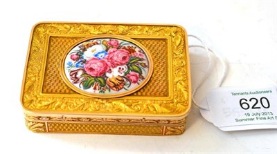 Lot 620 - A Continental Four Colour Gold Snuff Box, 19th century, rounded rectangular, the lid centred by...