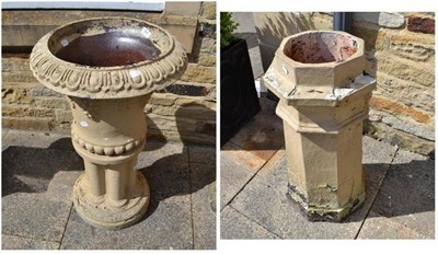 Lot 680 - A cream painted stoneware garden planter on stand a chimney pot