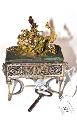 Lot 621 - A 19th Century Bird Automata on Plated Stand, the tiny green, blue and red bird upraised...