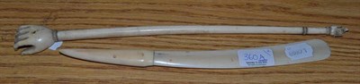 Lot 360A - A late 19th/early 20th Century ivory back scratcher and a small ivory page turner