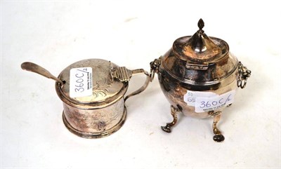 Lot 360C - A George III silver salt with a blue glass liner, a Scottish silver salt spoon and a silver urn...