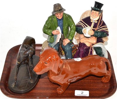 Lot 2 - Two Doulton figures, HN2282 The Coachman, HN2258, A Good Catch, a Beswick dog and a modern...