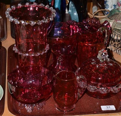 Lot 31 - Nine pieces of cranberry glass