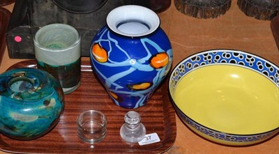 Lot 37 - Two Mdina glass vases, Doulton bowl, blue glass Art vase