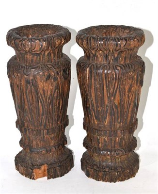 Lot 42 - A pair of late 19th century Japanese wood vases