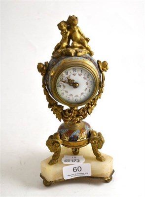 Lot 60 - A champleve enamel and gilt metal mounted mantel timepiece