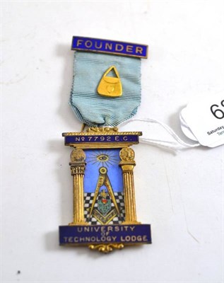 Lot 68 - A Masonic jewel, University of Technology Lodge, No. 7792E.C, silver gilt