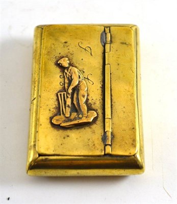 Lot 69 - A Victorian brass combination snuff box applied with a cricketer and a sportsman dated 1856 and...