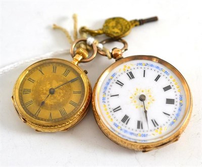 Lot 71 - Two lady's fob watches, cases stamped '14K' and '18K'