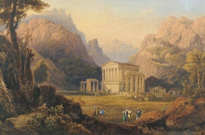 Lot 632 - William Crouch (fl.1817-1850) "Classical landscape " Inscribed on the mount, pencil,...