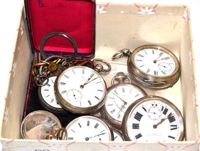 Lot 92 - Three silver pocket watches, a plated pocket watch, three fob watches and a pocket watch...